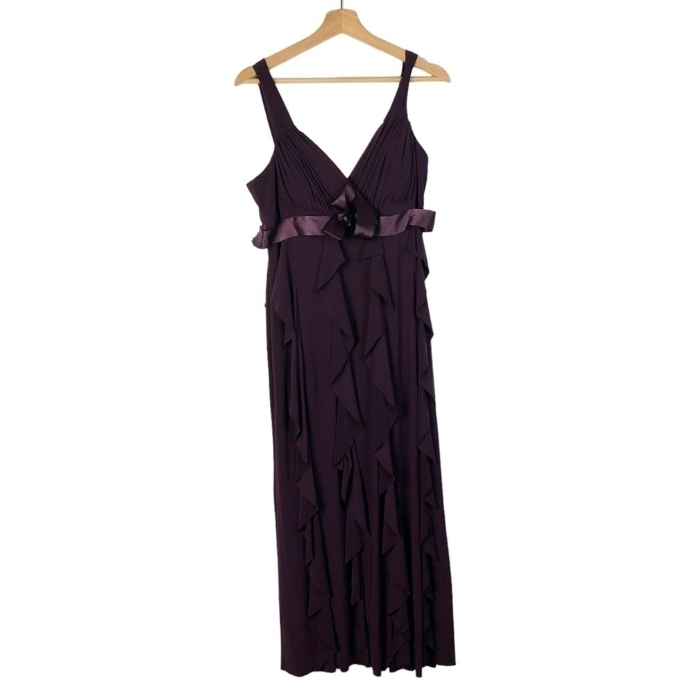 DJ Jaz Plum Purple Ruffle Front Fit & Flare Maxi Formal Dress 14